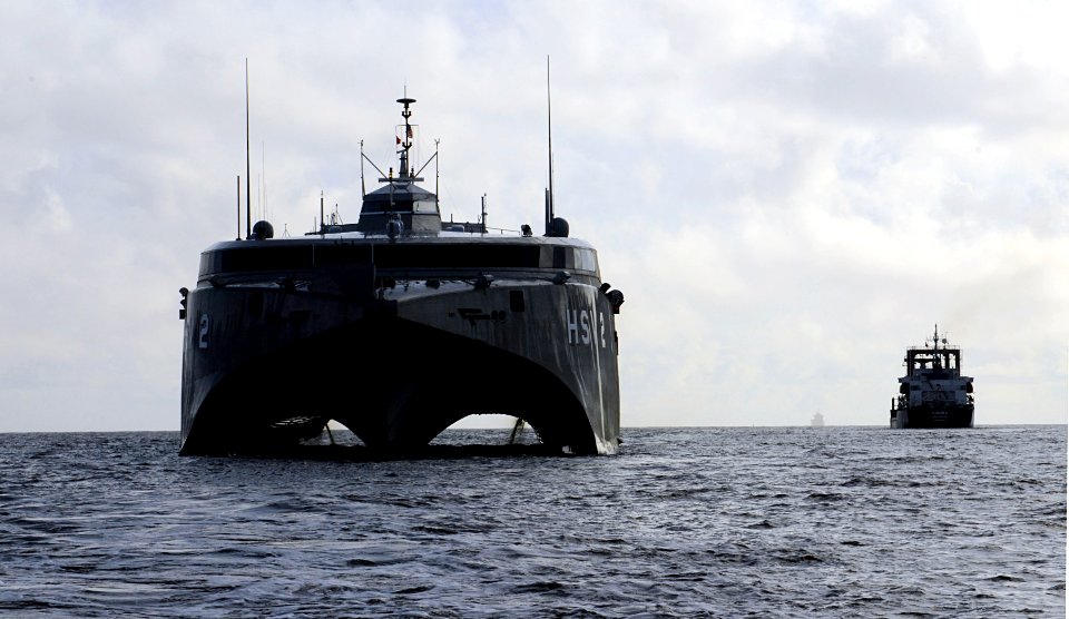 US Navy 100829-N-9643W-416 High Speed Vessel Swift (HSV 2) cruises off the coast of Guyana en route to the city of Georgetown photo