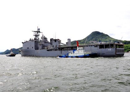 US Navy 100901-N-2183K-077 he amphibious dock landing ship USS Harpers Ferry (LSD 49) departs Sasebo Harbor for an annual patrol in the western Pacific Ocean