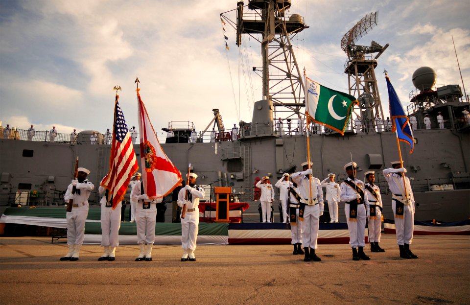 US Navy 100831-N-8590G-006 The U.S. and Pakistan national anthems are played during the decommissioning ceremony of USS McInerney (FFG 8) at Naval Station Mayport