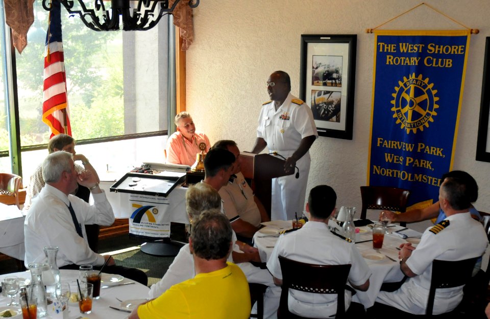 US Navy 100831-N-6736S-008 Rear Adm. Julius S. Caesar, right, vice director of Joint Concept Development ^ Experimentation at U.S. Joint Forces Command, delivers remarks to the West Shore Rotary Club