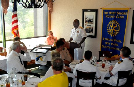US Navy 100831-N-6736S-008 Rear Adm. Julius S. Caesar, right, vice director of Joint Concept Development ^ Experimentation at U.S. Joint Forces Command, delivers remarks to the West Shore Rotary Club