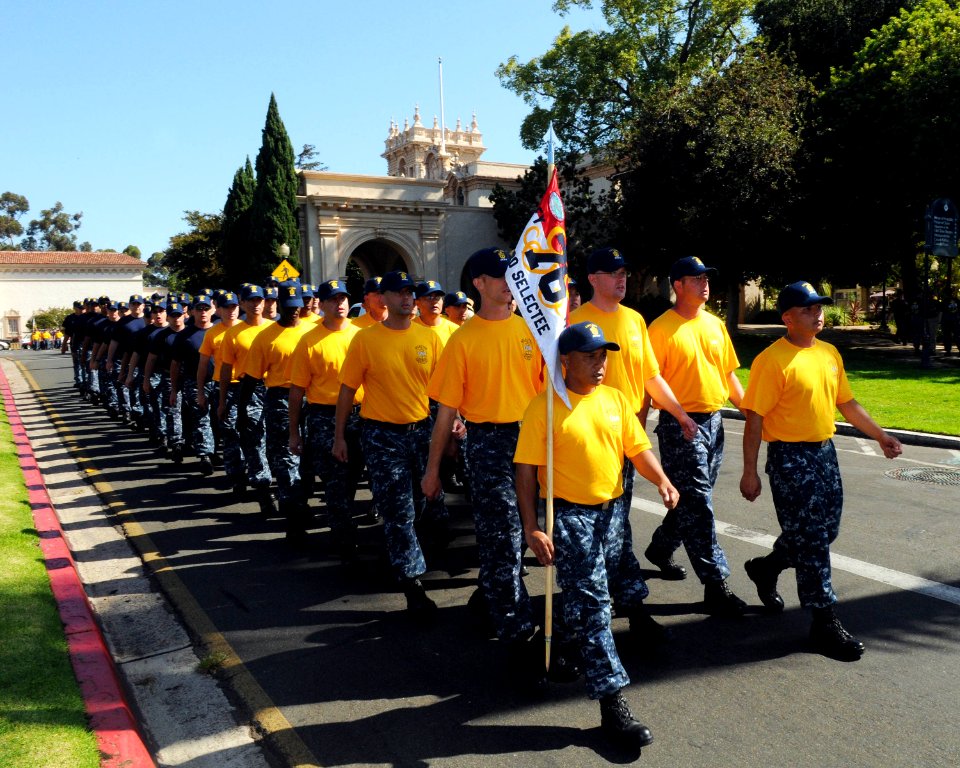 US Navy 100901-N-1004S-322 Chief petty officers and Chief petty officer selects assigned to the aircraft carrier USS Ronald Reagan (CVN 76) march in Balboa Park during the 7th annual San Diego CPO Pride Day