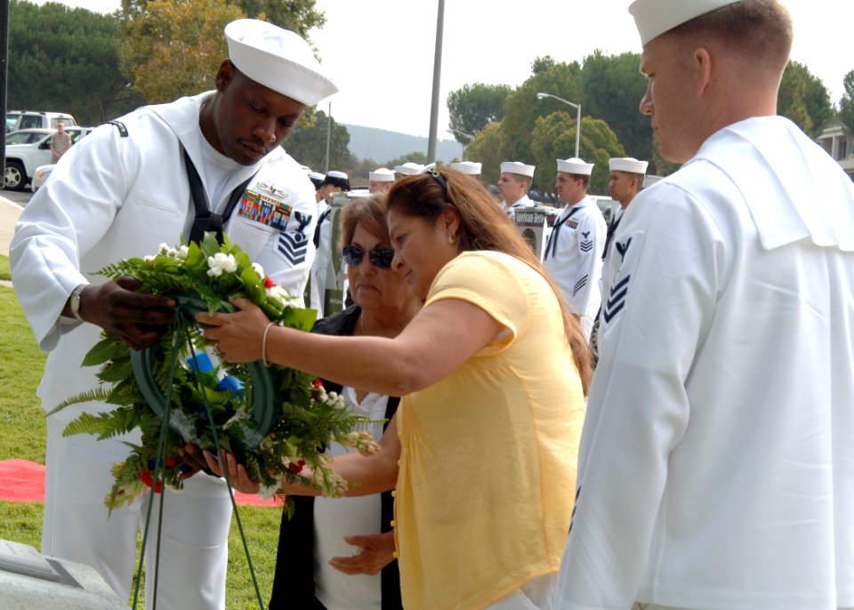 US Navy 100917-N-3931M-174 Family members place a wreath on the Prisoner of War and Missing in Action Memorial at Naval Hospital Camp Pendleton