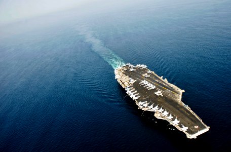 US Navy 100919-N-6003P-178 The aircraft carrier USS Harry S. Truman (CVN 75) transits in the Arabian Sea as Sailors on the flight deck prepare for