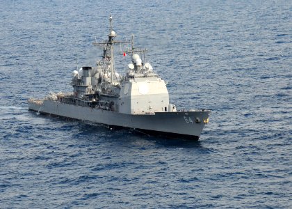 US Navy 101019-N-6632S-087 The guided-missile cruiser USS Gettysburg (CG 64) is underway conducting training operations in the Atlantic Ocean as pa