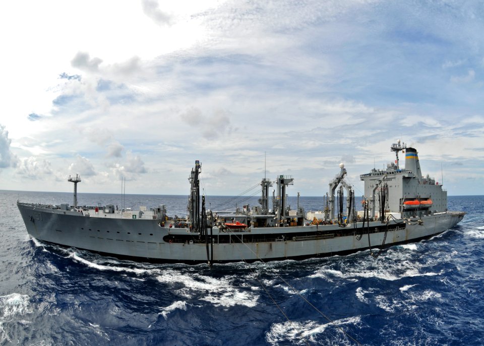 US Navy 101018-N-9950J-110 The Military Sealift Command fleet replenishment oiler USNS Pecos (T-AO 197) sends refueling probes to the forward-deplo