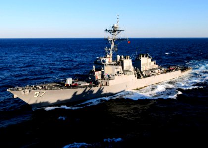US Navy 101018-N-8913A-073 The guided-missile destroyer USS Mitscher (DDG 57) transits the Atlantic Ocean