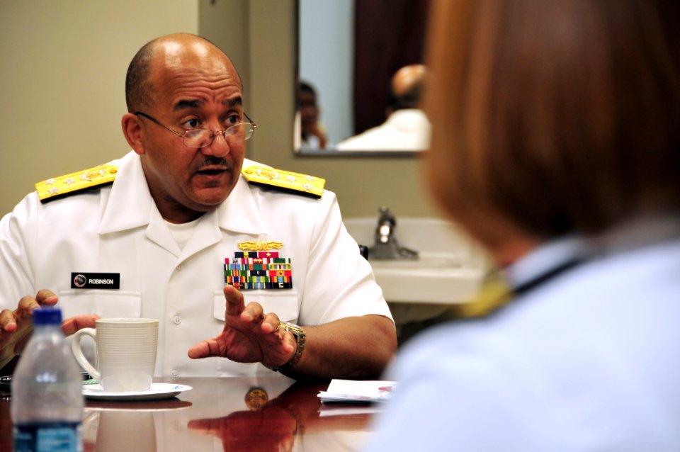 US Navy 101019-N-7367K-002 Vice Adm. Adam M. Robinson Jr., Surgeon General of the Navy and Marine Corps and Chief of the Navy Bureau of Medicine an