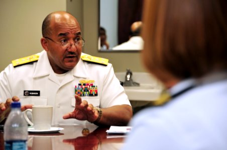US Navy 101019-N-7367K-002 Vice Adm. Adam M. Robinson Jr., Surgeon General of the Navy and Marine Corps and Chief of the Navy Bureau of Medicine an