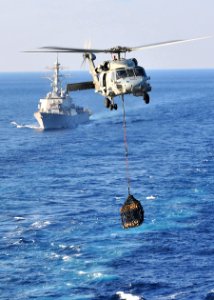 US Navy 101021-N-0569K-004 n SH-60F Sea Hawk helicopter assigned to the Dragonslayers of Helicopter Anti-Submarine Squadron (HS) 11 transports carg