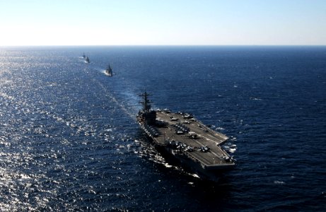 US Navy 101022-N-4154B-044 he aircraft carrier USS George H.W. Bush (CVN 77) participates in a group sail