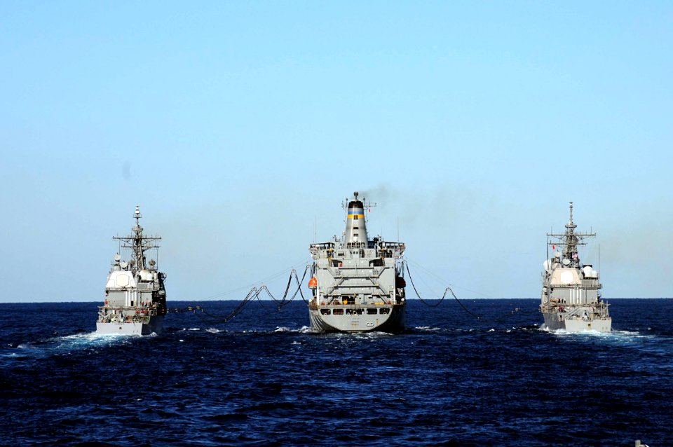 US Navy 101022-N-1854W-055 The Military Sealift Command fleet replenishment oiler USNS Kanawha (T-AO 196) conducts an underway replenishment with t