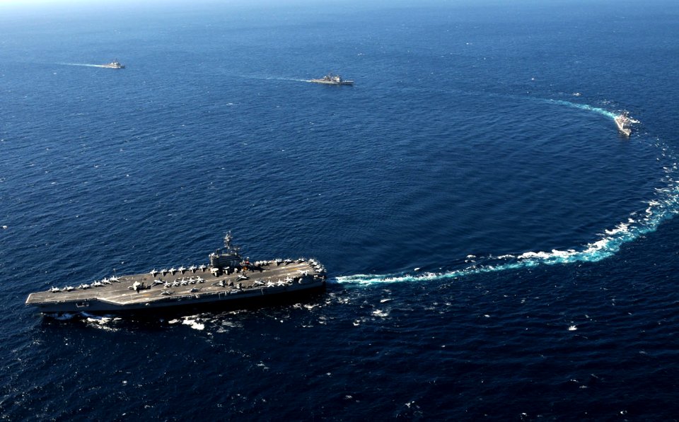 US Navy 101022-N-4154B-162 The aircraft carrier USS George H.W. Bush (CVN 77) leads a group sail