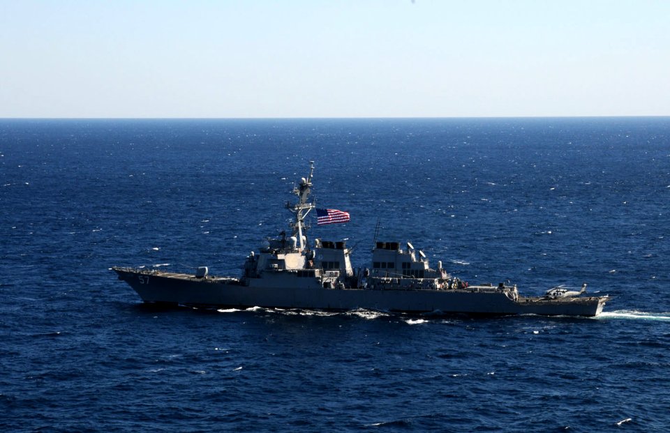 US Navy 101022-N-4154B-066 The guided-missile destroyer USS Mitscher (DDG 57) is underway in the Atlantic Ocean conducting training operations with