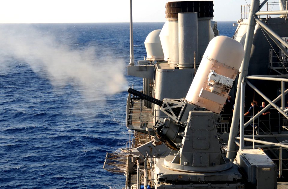 US Navy 101026-N-6632S-045 A Close-In Weapons System (CIWS) aboard the guided-missile cruiser USS Gettysburg (CG 64) is fired during a sinking exer