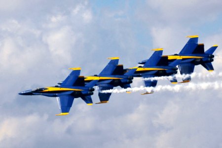 US Navy 101023-N-5812W-022 F-A-18C Hornets assigned to the U.S Navy flight demonstration squadron, the Blue Angels, perform during the 2010 Naval A