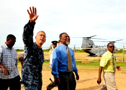 US Navy 101026-N-1531D-208 Capt. Thomas Negus, commodore of Continuing Promise 2010, center left, and the Prime Minister of Guyana Samuel Hinds arr photo