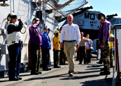 US Navy 101031-N-1531D-003 Dutch Ambassador to Suriname Aart Jacobi walks through rainbow sideboys during a tour of the multi-purpose amphibious as