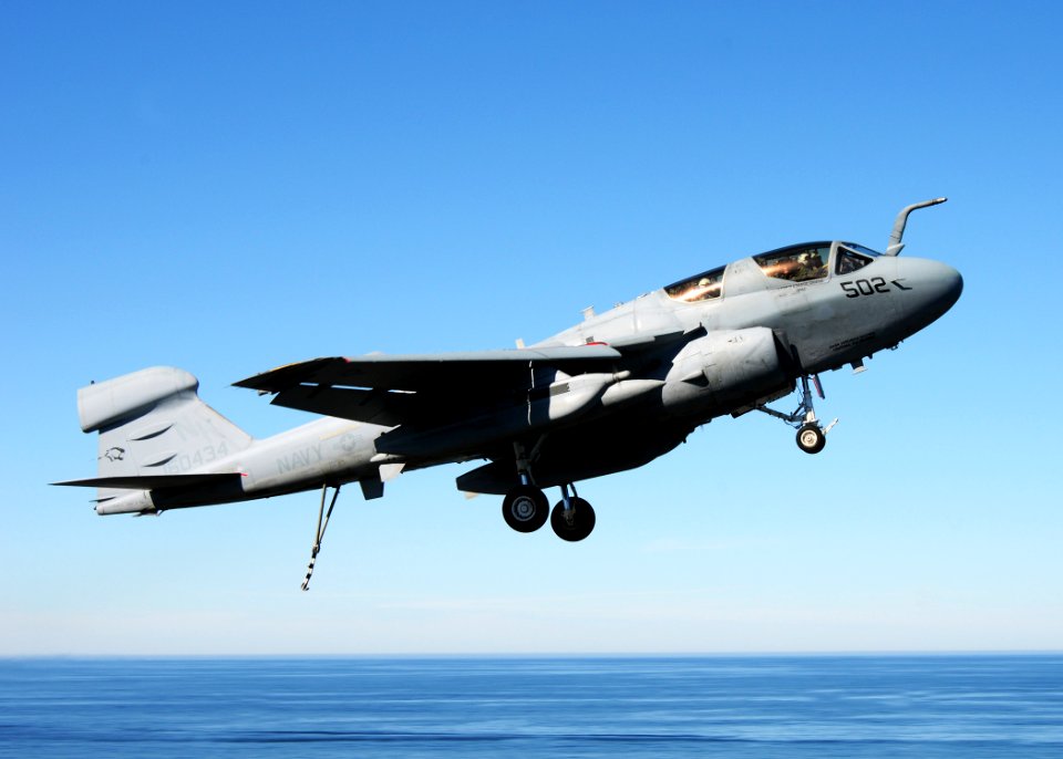 US Navy 101105-N-1004S-026 An EA-6B Prowler assigned to the Cougars of Tactical Electronic Warfare Squadron (VAQ) 139 is waved off its approach due