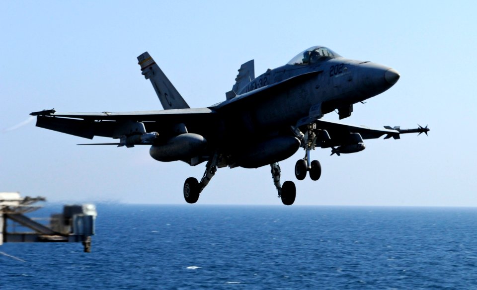 US Navy 101105-N-6427M-018 An F-A-18C Hornet assigned to the Checkerboards of Marine Fighter Attack Squadron (VMFA) 312 launches from the aircraft