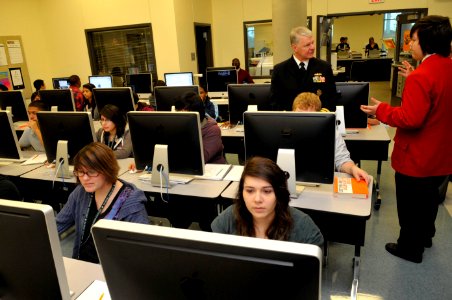 US Navy 101102-N-8273J-045 Chief of Naval Operations (CNO) Adm. Gary Roughead tours Dubiski Career High School in Grand Prairie, Texas