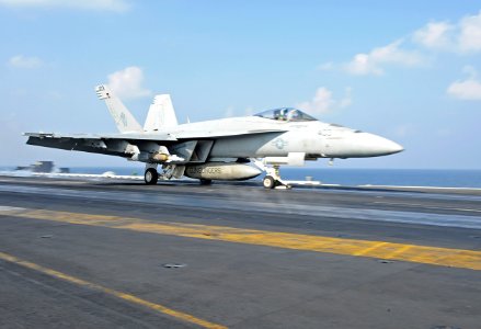 US Navy 101109-N-6427M-045 An F-A-18E Super Hornet assigned to the Gunslingers of Strike Fighter Squadron (VFA) 105 launches from the aircraft carr