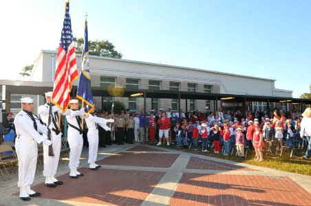 US Navy 101109-N-8102J-022 Members of the Naval Station Mayport Color Guard participate in a Veteran's Day ceremony at San Pablo Elementary School