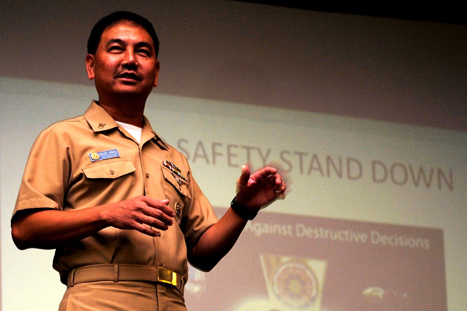 US Navy 101108-N-7498L-013 Navy Region Hawaii Command Master Chief Marcos Sibal speaks during the Coalition of Sailors Against Destructive Decision