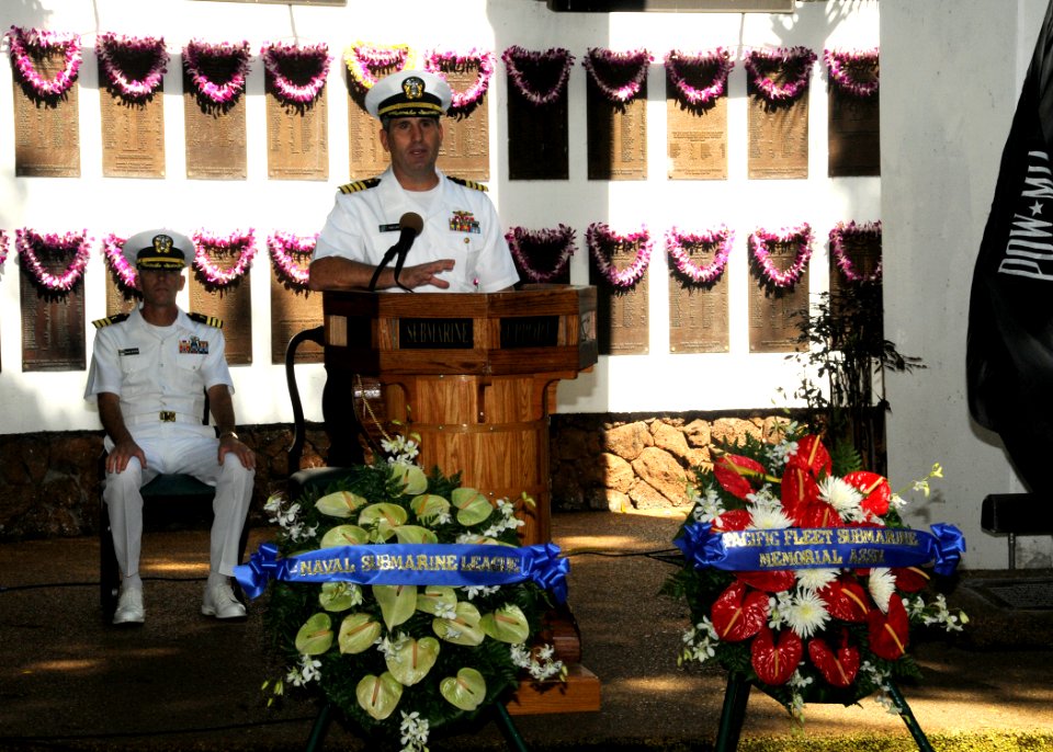US Navy 101111-N-3560G-005 Capt. Fred Capria, assigned to Commander, U. S. Pacific Fleet, speaks about the contributions and sacrifices made by sub