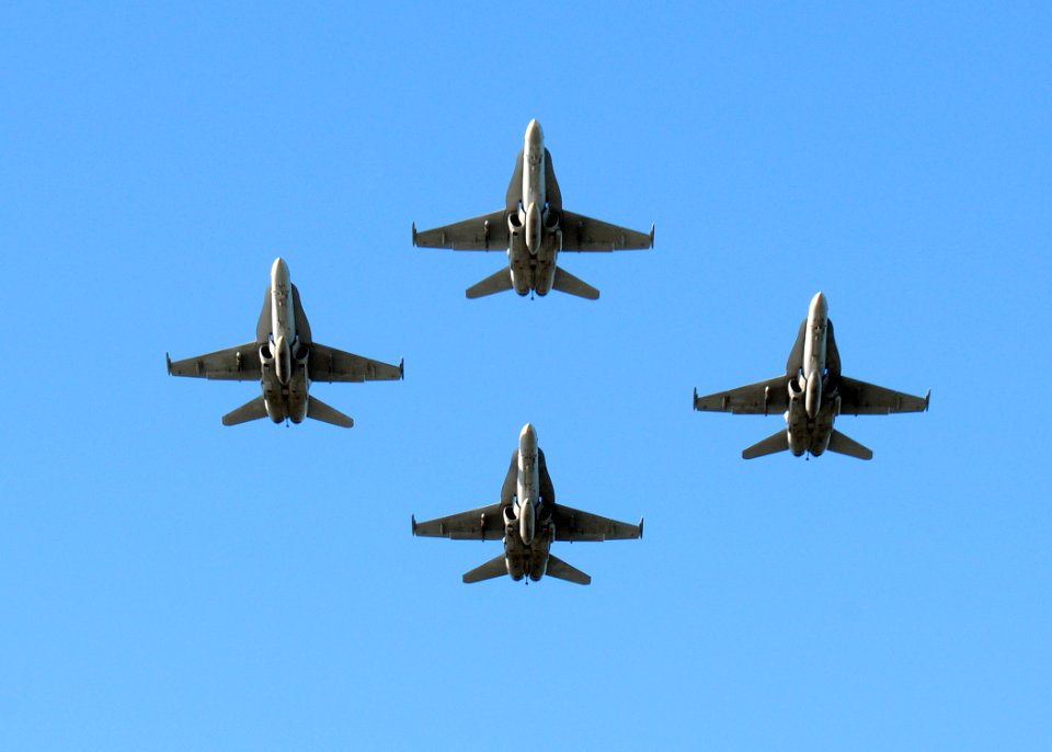 US Navy 101112-N-4236E-298 F-A-18C Hornets assigned to the Wildcats of Strike Fighter Squadron (VFA) 131 fly over Chambers Field at Norfolk Naval S