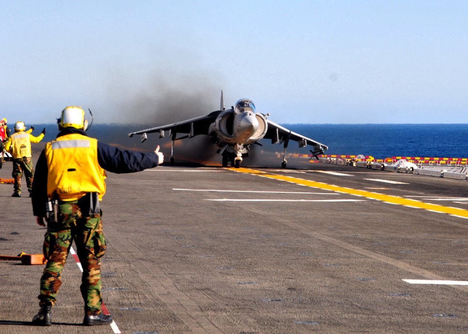US Navy 101109-N-1722W-075 An AV-8B Harrier assigned to the Evil Eyes of Marine Medium Squadron (HMM) 163
