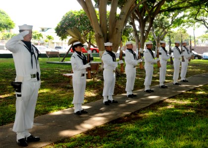 US Navy 101111-N-3560G-006 Naval Station Regional Ceremonial Guard conducts a 21-gun salute in honor of Sailors and submarines lost during World Wa