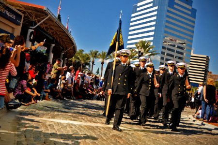 US Navy 101111-N-8590G-003 Navy ROTC cadets from Jacksonville University march in the Jacksonville Veteran's Day Parade