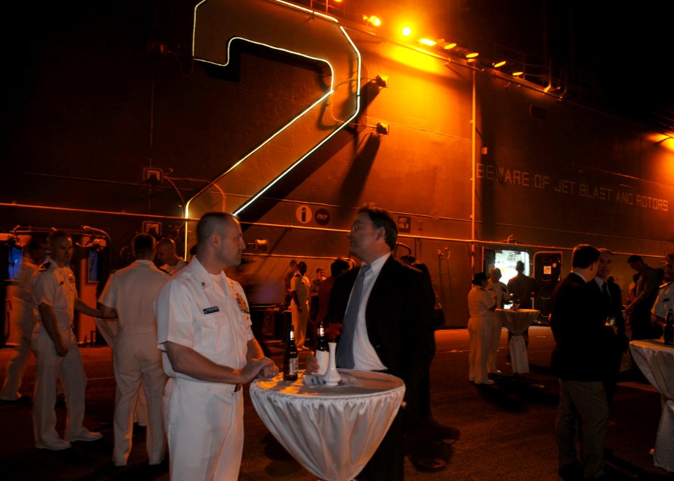 US Navy 101117-N-2218S-007 Sailors and Marines mingle with visitors from Hong Kong aboard the amphibious assault ship USS Essex (LHD 2)