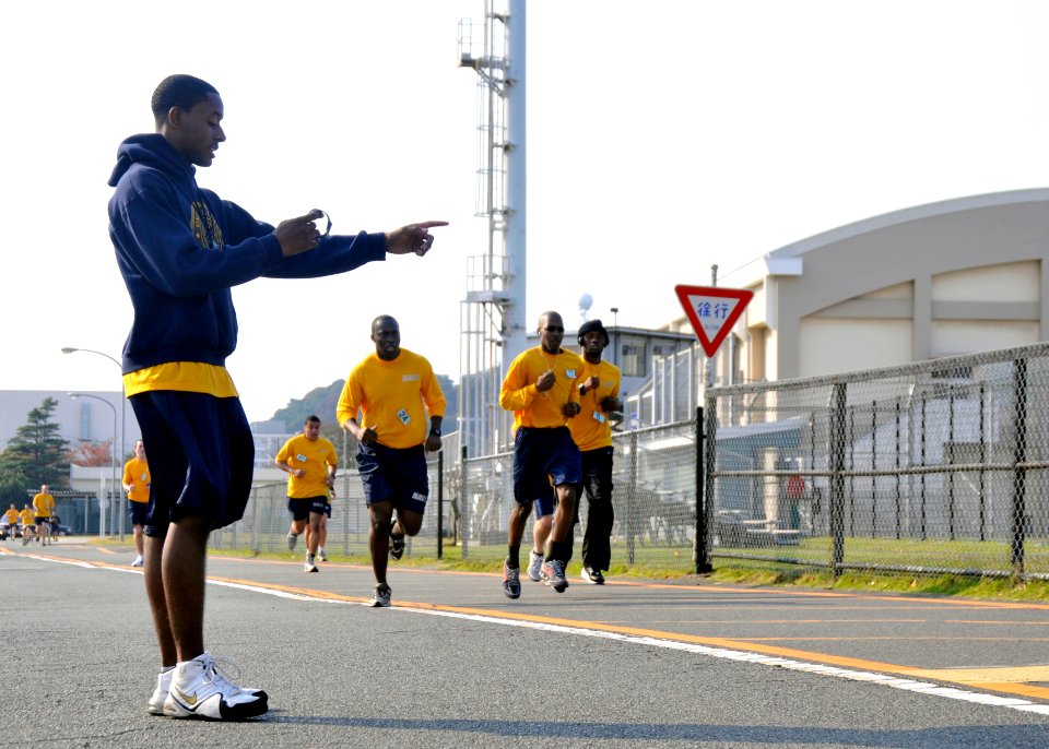 US Navy 101112-N-7103C-094 Personnel Specialist Seaman Kendall Kershaw times the mile and a half run portion of the Navy Physical Readiness Test at
