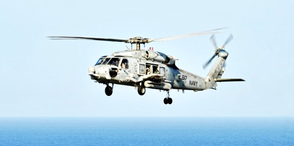 US Navy 101118-N-6003P-353 An SH-60F Sea Hawk helicopter assigned to the Dusty Dogs of Helicopter Anti-Submarine Squadron (HS) 7 patrols the Arabia