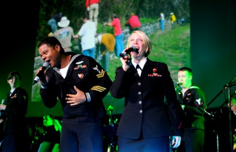 US Navy 101119-N-6138K-255 Musicians 2nd Class Kori Gillis and 3rd Class Emily Starnes, both members of the U.S. Naval Forces Europe Band, photo