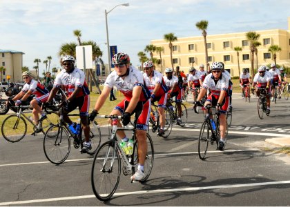 US Navy 101120-N-5812W-002 More than 200 participants cross the finish line at Naval Station Mayport after completing the 350 mile Ride 2 Recovery