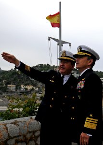 US Navy 101117-N-1512O-269 Capt. Jose Maria Urrutia, left, Spanish navy Balearic Islands sector chief, gives Vice Adm. Harry B. Harris Jr
