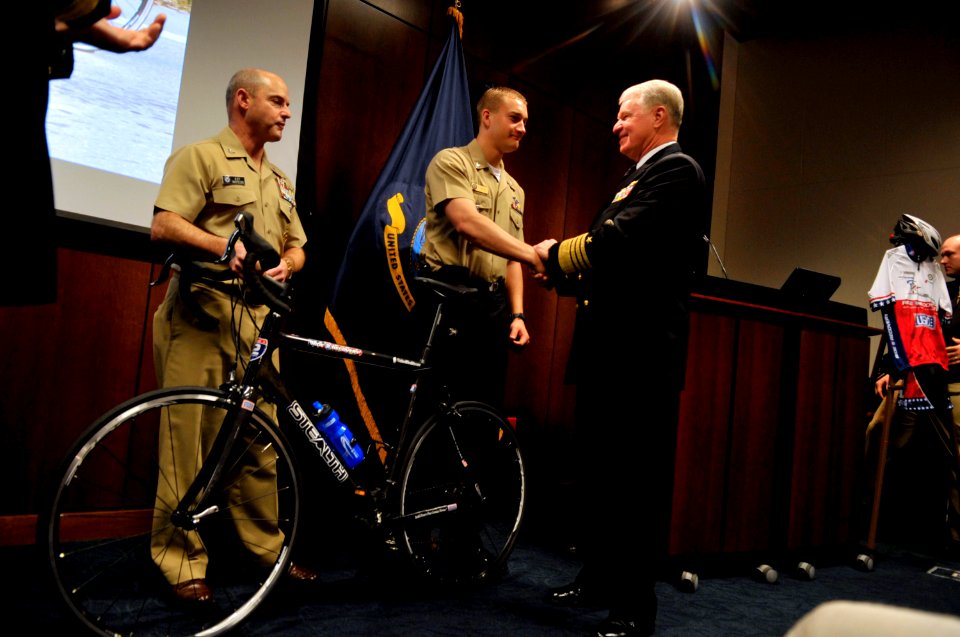 US Navy 101121-N-8273J-044 Chief of Naval Operations (CNO) Adm. Gary Roughead, right, and Capt. Key Watkins, left, commanding officer of Safe Harbo