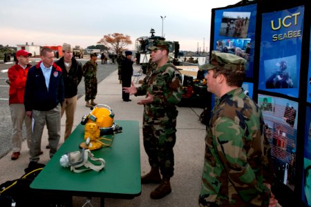 US Navy 101118-N-9095H-049 Builder 3rd Class Joseph Hawthorne, assigned to Underwater Construction Team (UCT) 1, describes the capabilities of unde