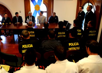 US Navy 101119-N-8546L-133 Milton Romani, center, Secretary of the National Commission on Drugs of Uruguay, addresses a graduating class of Uruguay