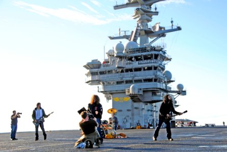 US Navy 101201-N-8913A-254 Members of the North Carolina-based band Airiel Down film a music video on the flight deck of the aircraft carrier USS G