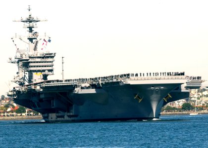 US Navy 101130-N-5694F-065 The aircraft carrier USS Carl Vinson (CVN 70) departs San Diego Harbor. Carl Vinson is taking part in a three-week compo