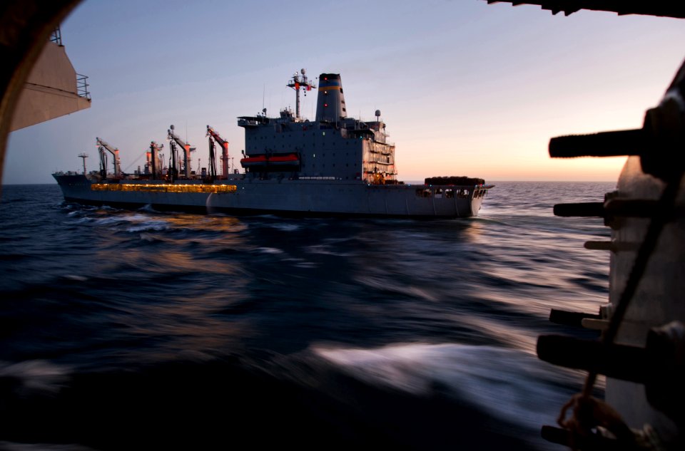 US Navy 101201-N-7981E-050 The Military Sealift Command fleet replenishment oiler USNS Yukon (T-AO 202) comes alongside the aircraft carrier USS Ca