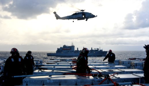 US Navy 101202-N-7103C-033 Sailors from the weapons department of the aircraft carrier USS George Washington (CVN 73) secure ordnance on the flight