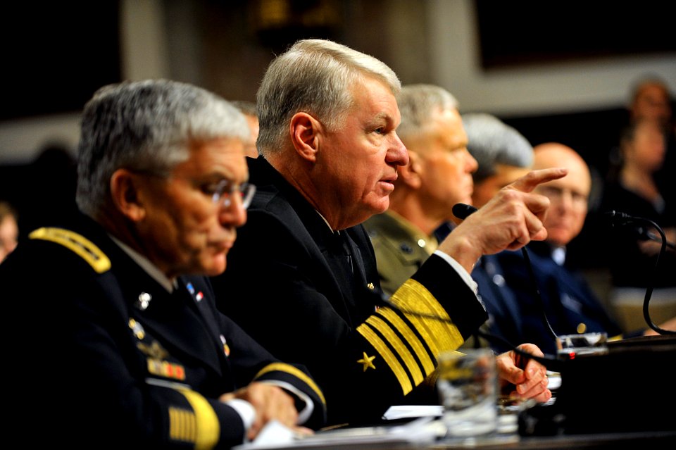 US Navy 101203-N-8273J-130 Chief of Naval Operations (CNO) Adm. Gary Roughead testifies before the Senate Armed Services Committee about the Compre