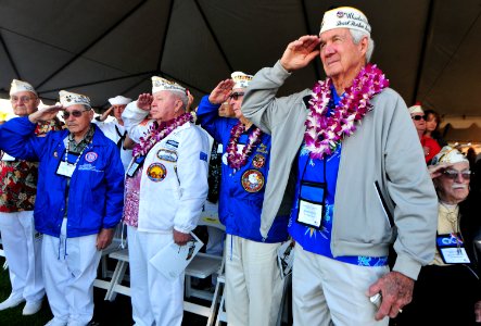 US Navy 101207-N-7948R-584 Survivors of the Dec. 7, 1941 Japanese attack on Pearl Harbor salute as the U.S. Pacific Command Joint Services Color Gu
