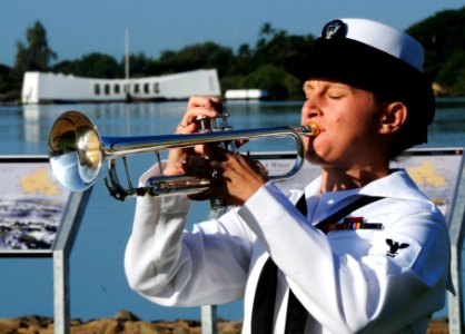 US Navy 101207-N-7498L-609 Musician 2nd Class Kristen Snitzer, assigned to the U.S. Pacific Fleet Band, plays