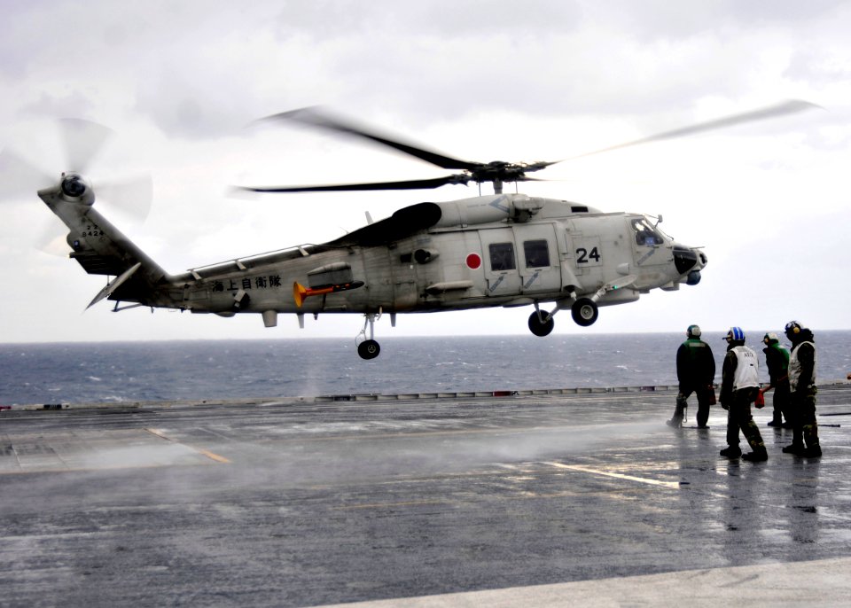 US Navy 101207-N-7103C-048 A Sea Hawk helicopter from the Japan Maritime Self-Defense Force lands aboard the aircraft carrier USS George Washington